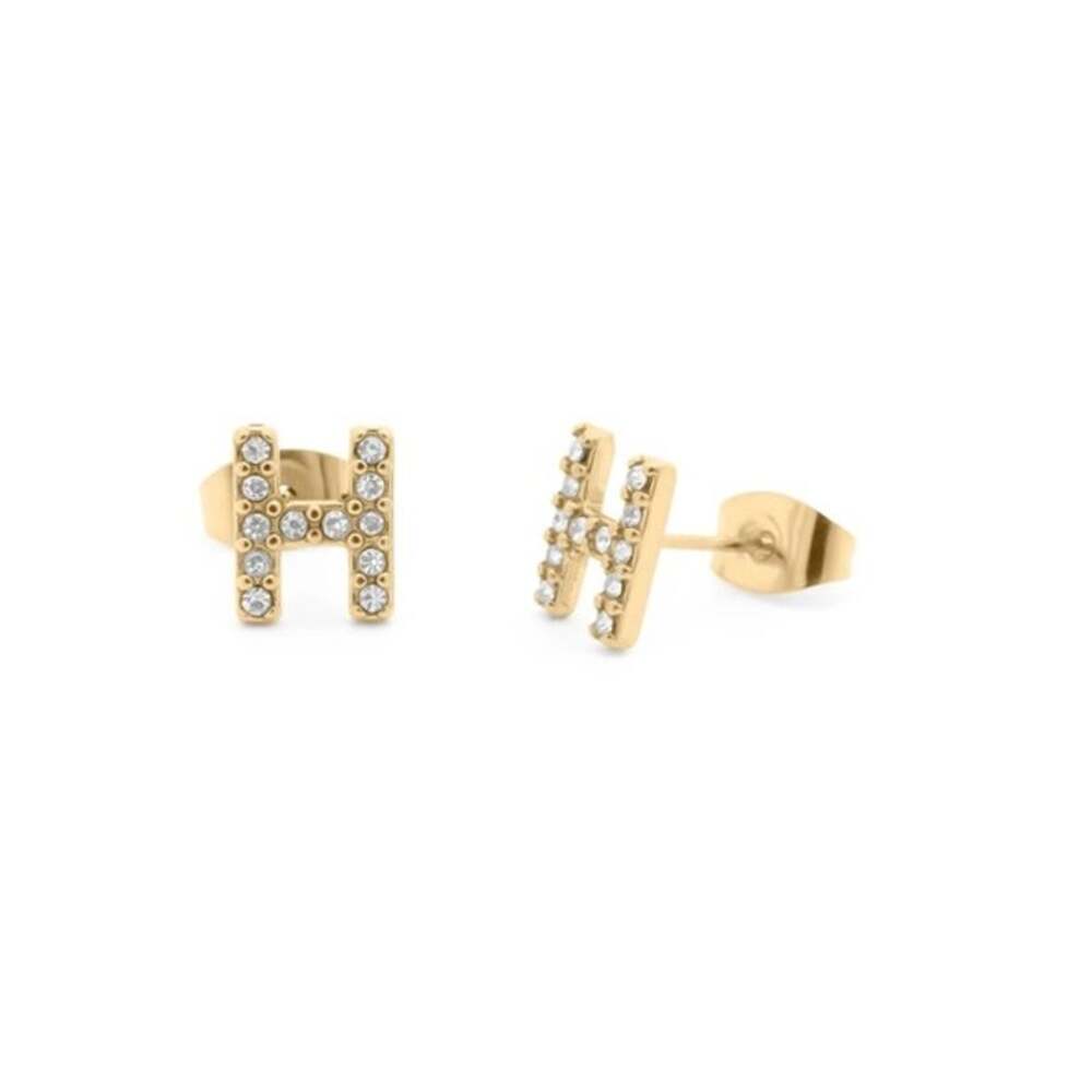 NWT 18K Gold PVD Initial Stud H Earrings Stones Waterproof Tarnish Free Dainty